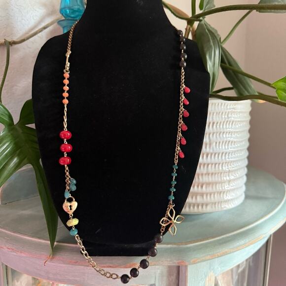 Fossil Lock & Key Beaded Long Necklace - Picture 1 of 8